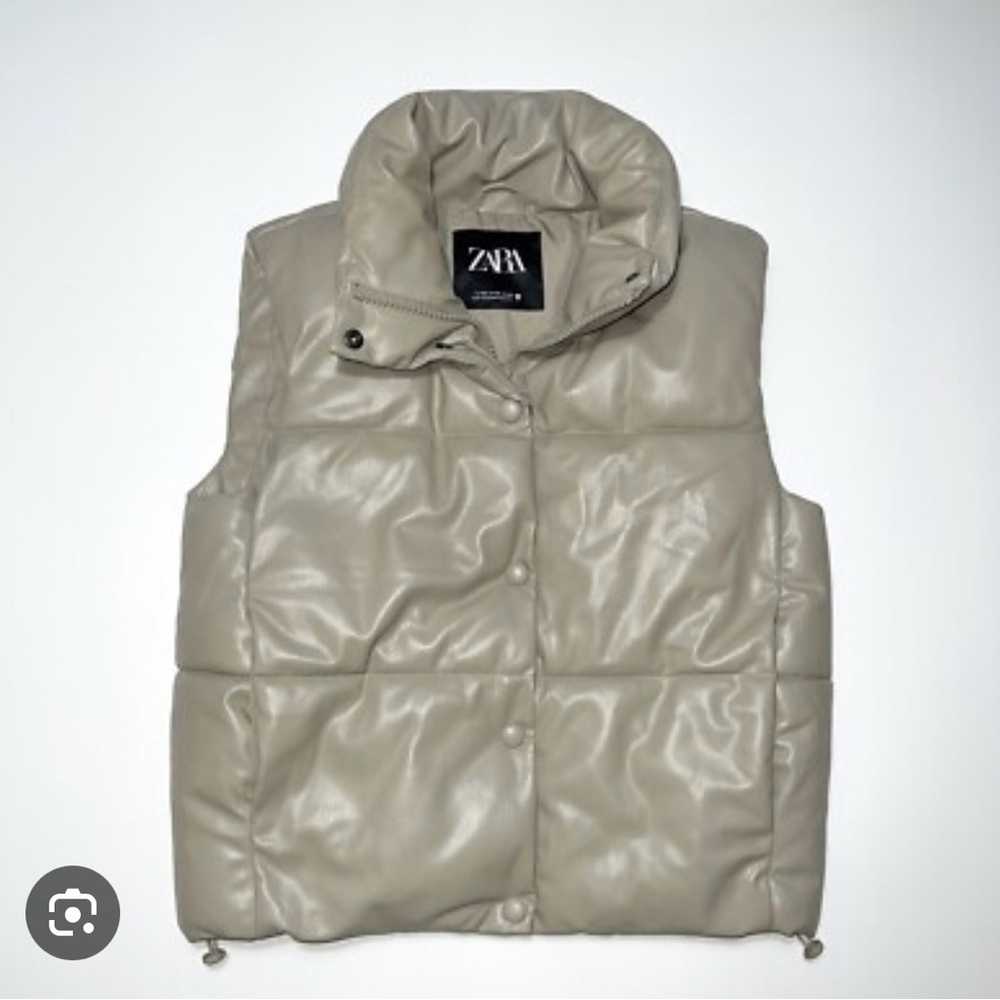 Zara Beige Faux Leather Puffer Vest
